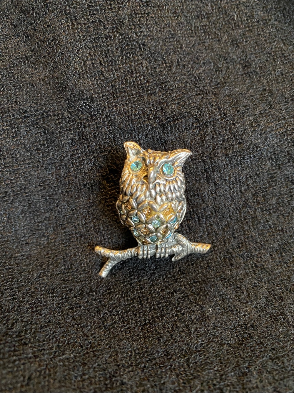 Silver-Tone  Owl Figurine with Teal Accents - Decorative Home Accent